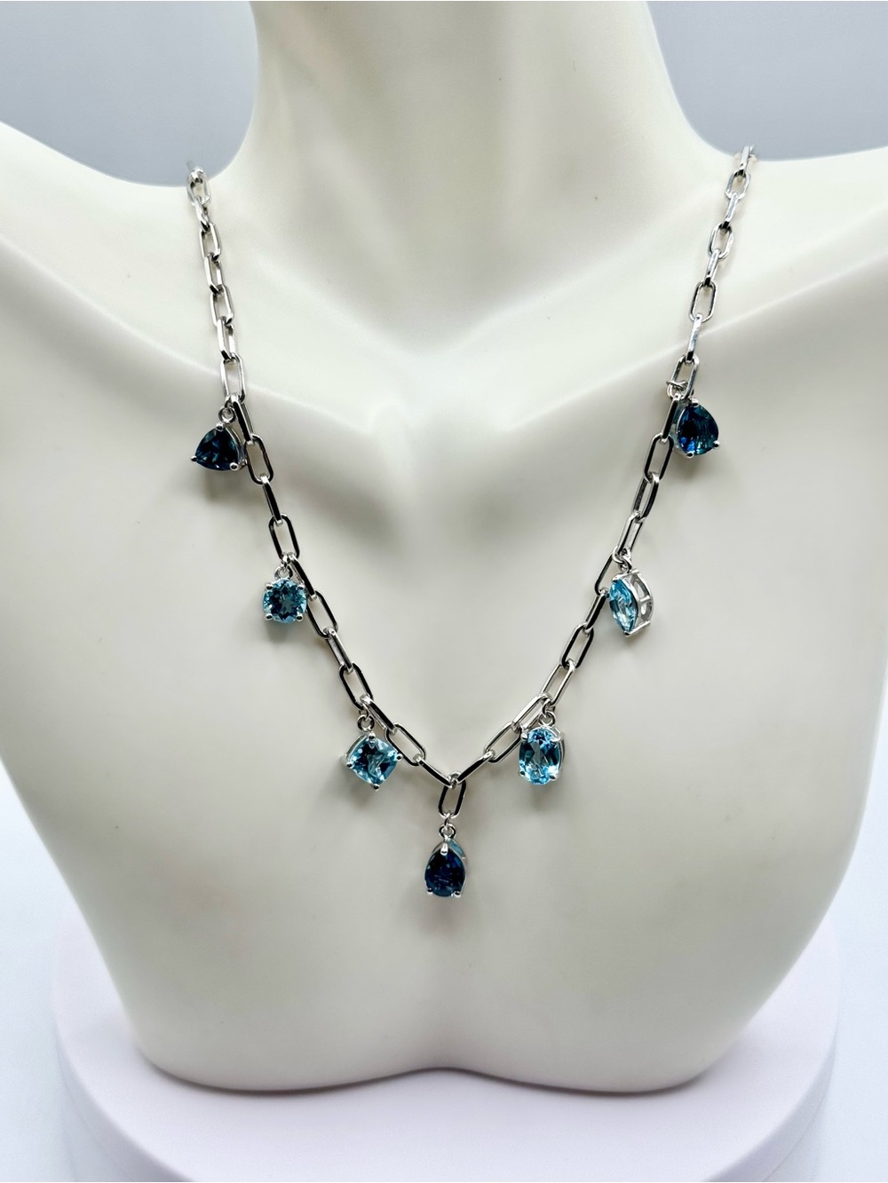 Sterling Silve Blue Topaz Paperclip Necklace